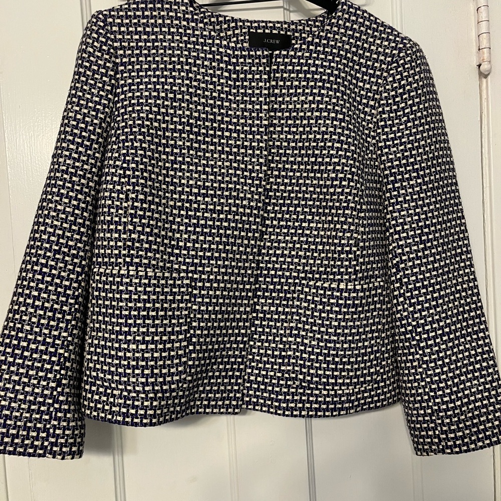 J. Crew Women's Purple Gold Navy Tweed Jacket Size 12 EUC  boxy classic elegant